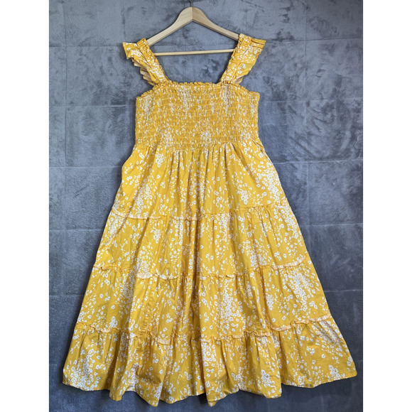 Torrid Dress 1X Yellow Floral Fit & Flare Pockets Peasant Boho Cottage Smocked - Picture 1 of 11